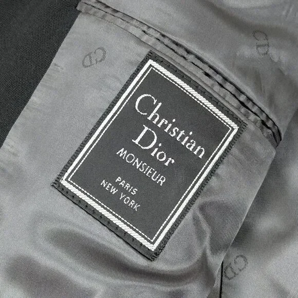 Christian Dior Double Breasted Blazer Mens 44R Black Wool Gold Button Sport Coat